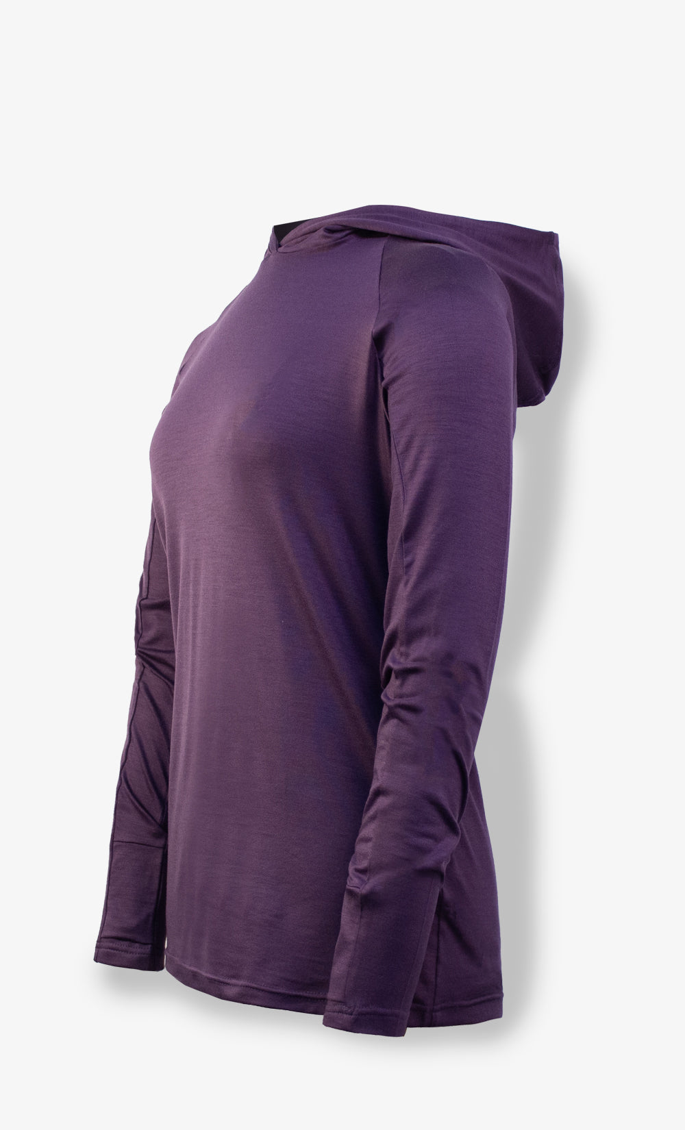 Hoodie femme StretchWool™ en laine mérinos violet avec capuchon, fabriqué au Canada par BONNETIER.