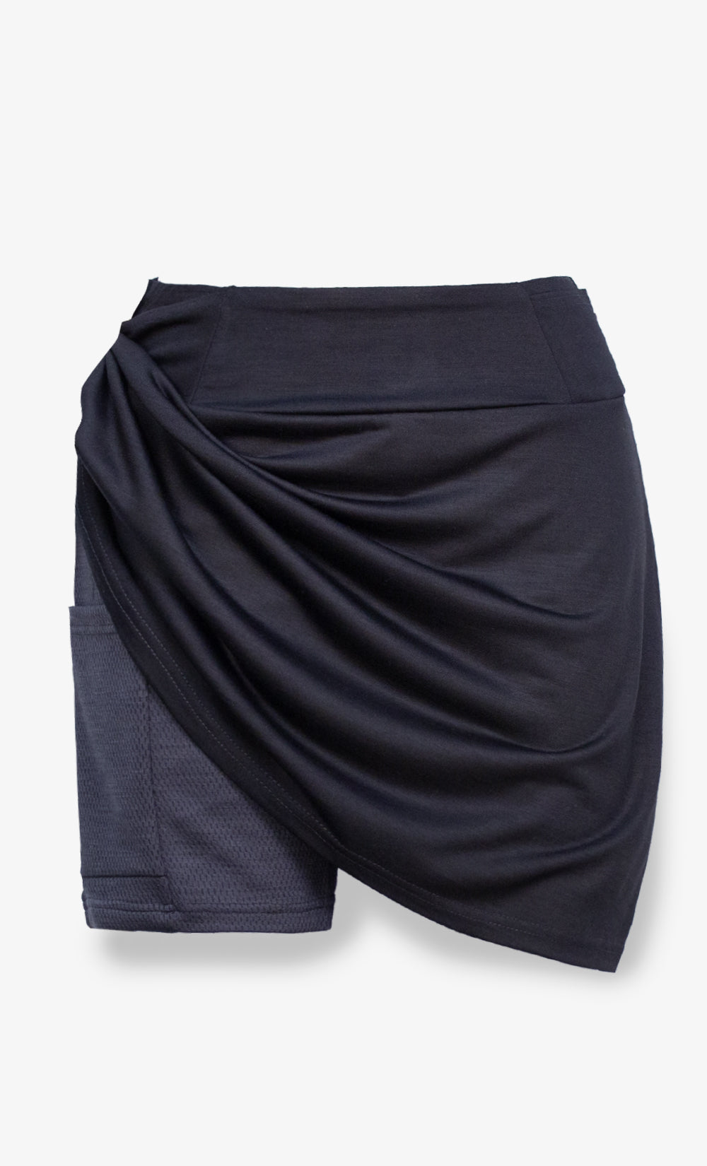 Jupe short cargo noire en laine de mérinos avec taille élastique et poche latérale BONNETIER