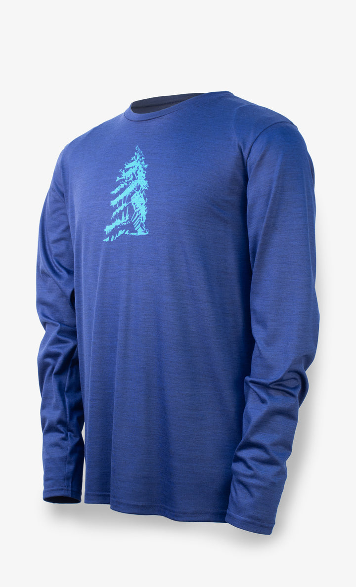 Techcrew Men's Merino Long Sleeve Heather Blue - Fir