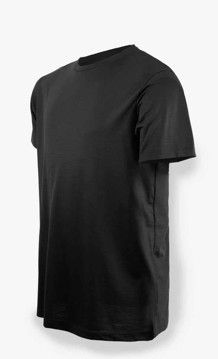T-Shirt Mérinos Homme Noir Ultra Léger - Uni