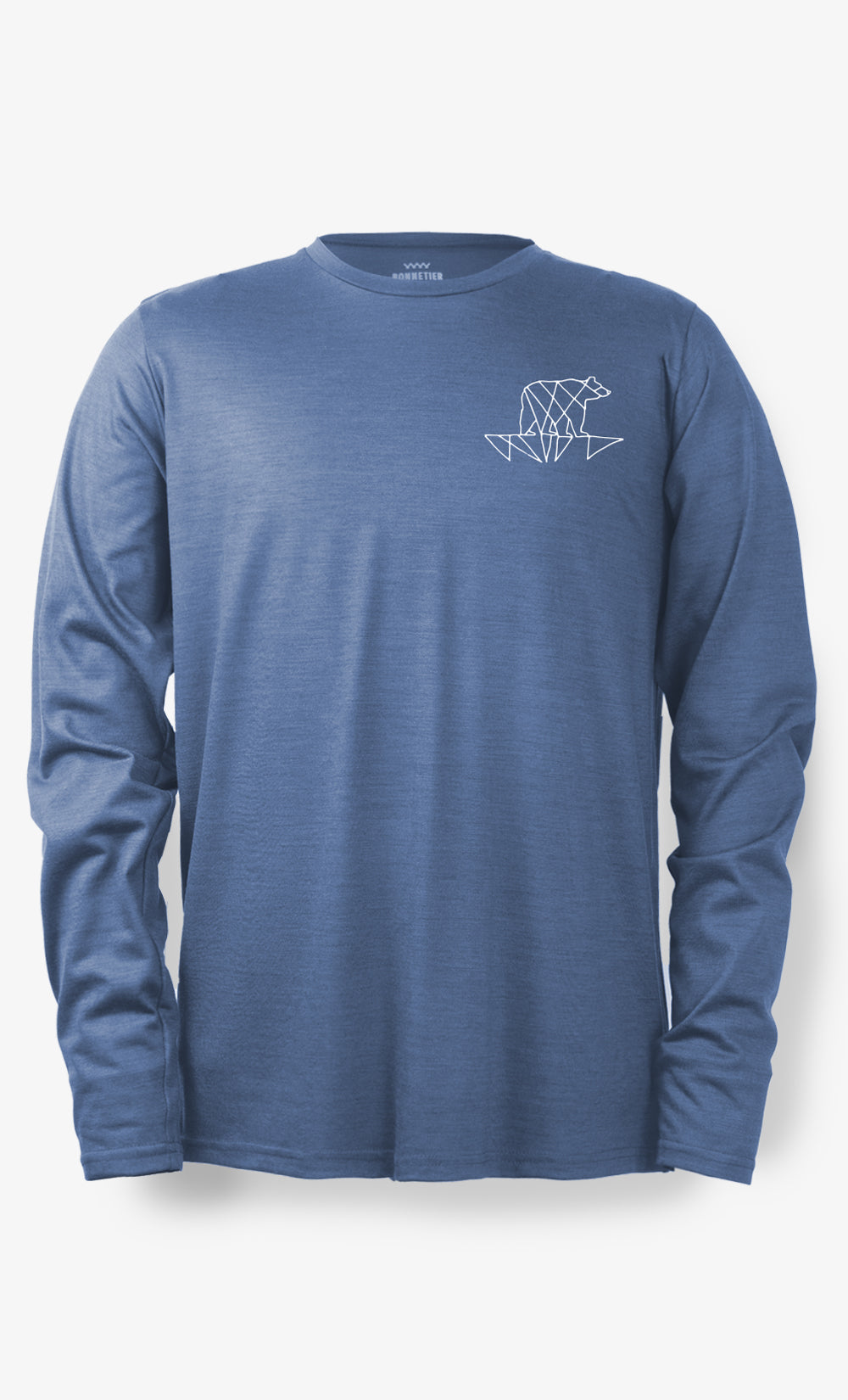 Manches Longues Mérinos Homme Techcrew Bleu Gris Chiné - Outline Bear