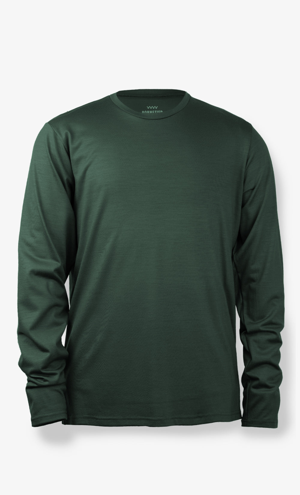 Men's Techcrew Dark Green Merino Long Sleeve Top - Plain