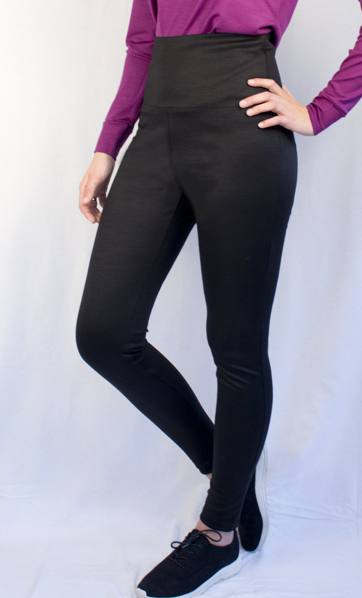 Leggings Femme Mérinos Noir Taille Haute - Ultra Chaud